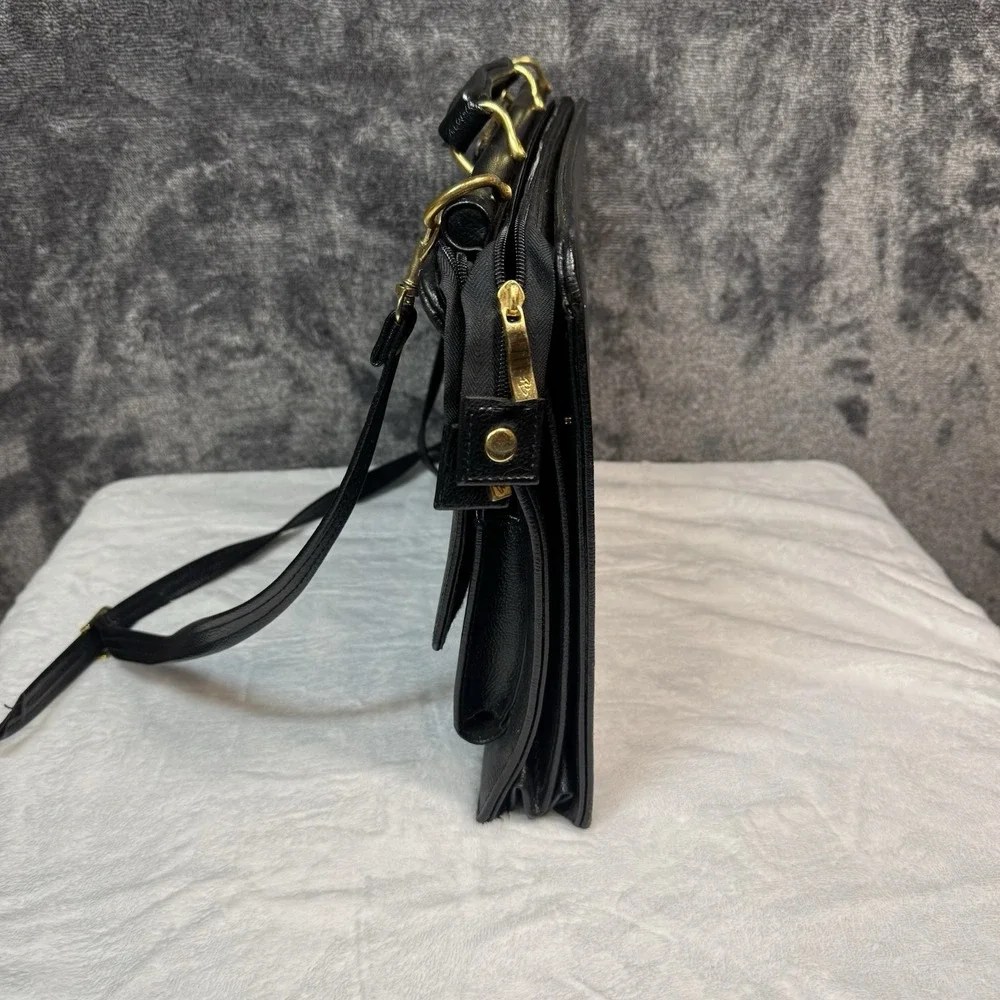 Pierre BALMAIN Paris Vintage Leather Briefcase Black Gold 80s Laptop Bag